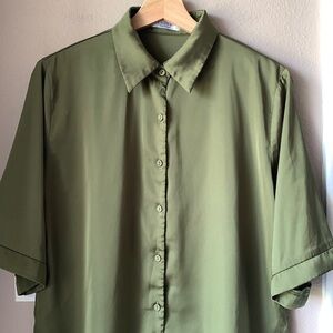 EKOUAER Olive Green Elbow Sleeve Button Down Tunic Top